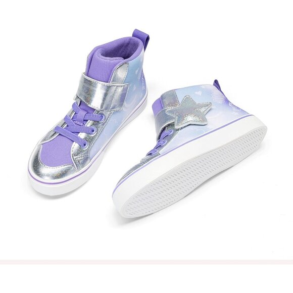 Kid's Girls Sneaker Hook Loop Sparkly Shiny Star Comfortable Casual Purple Shoes - Picture 5 of 6